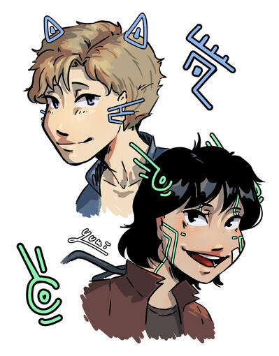 Characters illustrated are Shiki Granbell and Rebecca Bluegarden from Edens zero (gender swapped designs)