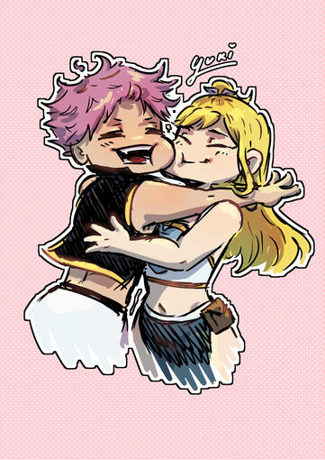 Characters illustrated are Natsu Dragneel and Lucy Heartfillia from Fairy tail